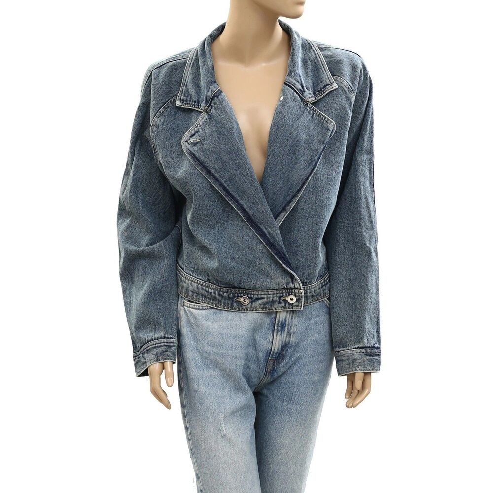 Kerri Rosenthal Denim Jacket Top Long Sleeves Cotton Collared Solid M 287189